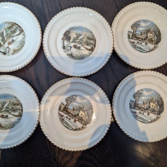 Harkerware Elegant Cream Dinnerware Set with Scenic Design 1 Large Plate 6 Side - Picture 7 of 11